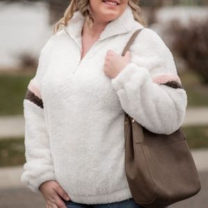 Color Block Zip Sherpa plus size sweatshirt